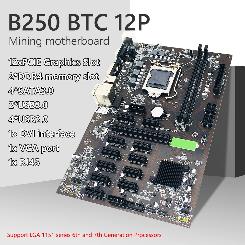B250 BTC 12P Kasybos Mašinos Plokštė Rinkinys 12x PCI Express DDR4 Atminties Miner Valdybos Palaiko LGA1151 Serijos Gen 6/7 CPU 4g Nuotrauka 0
