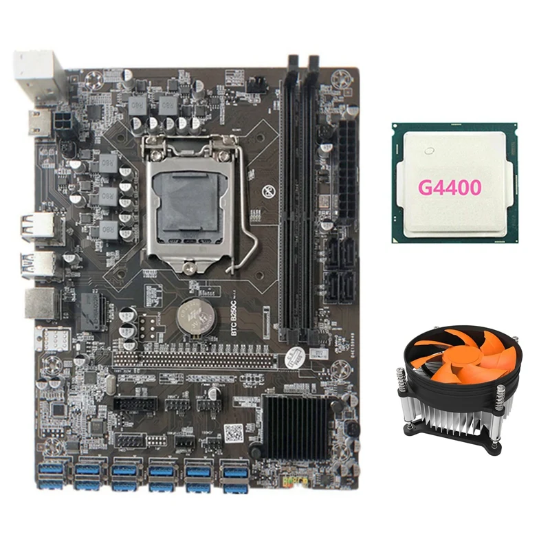 B250C Kasybos Plokštė su Aušinimo Ventiliatorius+G4400 CPU 12 PCIE su USB3.0 GPU Lizdas LGA1151 Paramos DDR4 RAM DIMM už Miner Nuotrauka 0