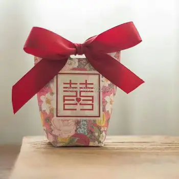 200pcs Dviguba Laimė Vintage Stiliaus Kinijos Popieriaus Unikalus Sweetbox Vestuvių Nori Dovanos Turėtojai Saldainių Maišelį ZA6931