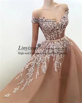 Elegantiška Prom Dresses nuo Peties Rankovių 3D Gėlės Princesė Oficialų Šalis Suknelė Su Diržo Plus Size Ilgai Vakare Gown