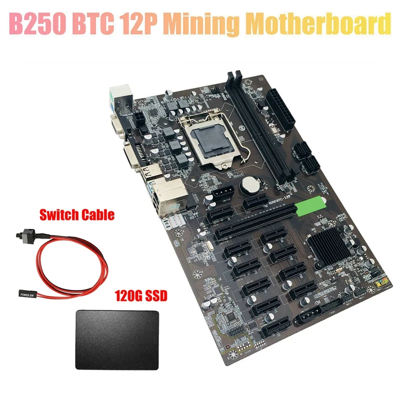 B250 BTC Kasybos Plokštė su 120G SSD+Switch Kabelis LGA 1151 DDR4 12X Grafika Kortelės Lizdas SATA3.0 USB3.0 BTC Miner Nuotrauka 1