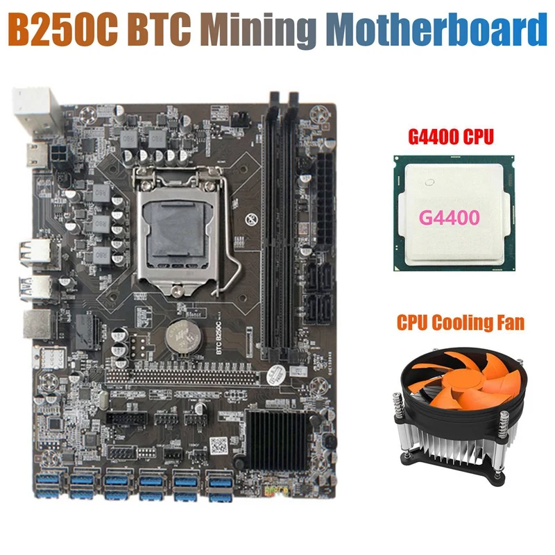 B250C Kasybos Plokštė su Aušinimo Ventiliatorius+G4400 CPU 12 PCIE su USB3.0 GPU Lizdas LGA1151 Paramos DDR4 RAM DIMM už Miner Nuotrauka 1