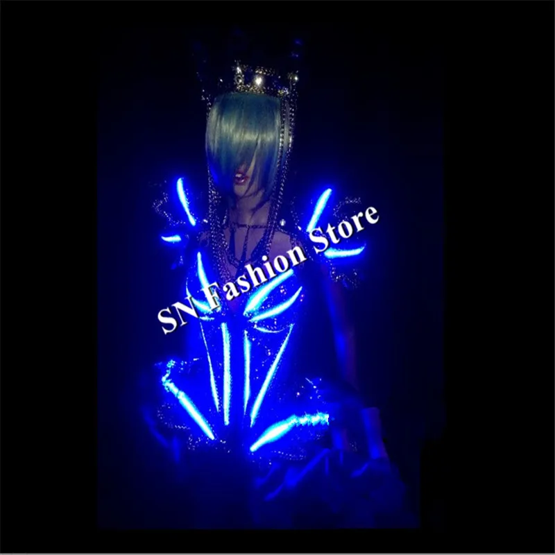 KS001Cosplay Kristalų apšviestas šviesos moterų etape LED kostiumai/suknelė/liemenėlė sportinių šokių drabužiai DJ disco party bar dainininkas medžiaga Nuotrauka 1