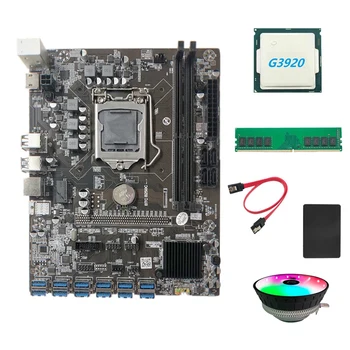 B250C BTC Miner Plokštė+G3920 CPU+RGB, Ventiliatorius+DDR4 4GB 2666Mhz RAM+128G SSD+SATA Kabelis 12XPCIE su USB3.0 GPU Kortelės Lizdas