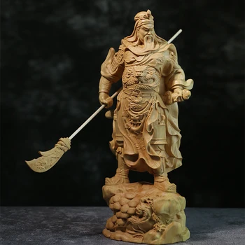 20cm Nuolatinis Guanyu Medienos Statula Kinijos Boxwood Feng Shui Surinkimo Turto Dievas Gong Guan Skulptūra Namų Dekoro Duomenys Statulėlės