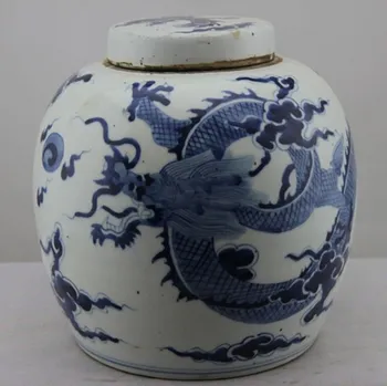 6 Antikvariniai QingDynasty Rankų darbo porceliano puodą,blue& white dragon jar 2,Rankomis dažyti amatų,geriausia kolekcija ir puošmena
