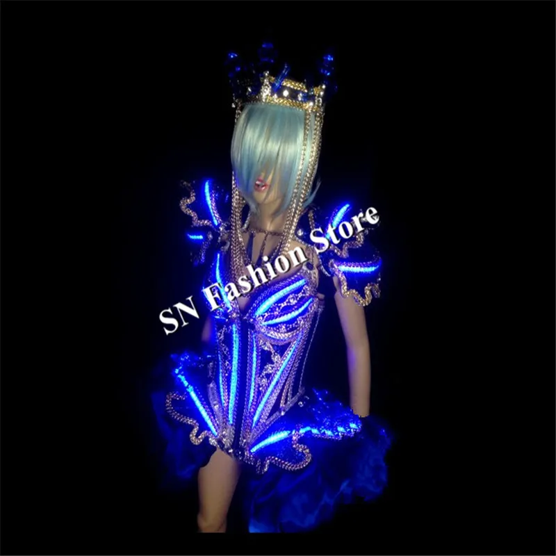 KS001Cosplay Kristalų apšviestas šviesos moterų etape LED kostiumai/suknelė/liemenėlė sportinių šokių drabužiai DJ disco party bar dainininkas medžiaga Nuotrauka 3