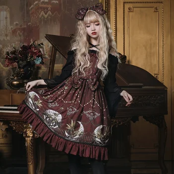 Demonia Jsk Derliaus Gotikos Victoria Moterų Suknelė Palace Stiliaus Vyno Raudona Lolita Dress Cosplay Kostiumu Mergina Pynimas Suknelė, Diržas