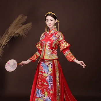 Moterų Tradicinės Kinų Vestuvių Suknelė 2018 Nauja Raudona Cheongsam Suknelė Vintage Qipao Vestido Kinijos Suknelės Chalatai Rytų Didmeninės