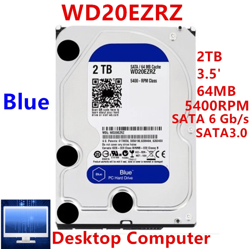 Naujas Originalus HDD WD Blue 2TB 3.5