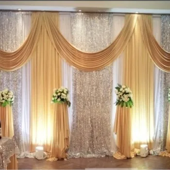 2017 vestuvių backdrops, vestuvių dekoravimas šmėžavimas etape apmušalas mariage,auksinių vestuvių fonas aukso užuolaidų audiniai
