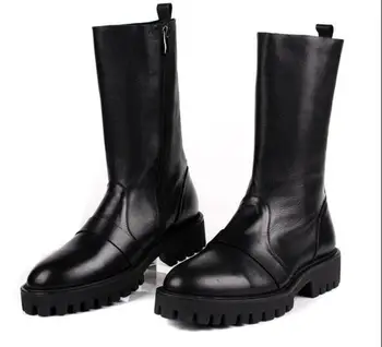 Žieminiai natūralios odos vyrai batai juodi Aukšti batai mados Aukštos viršų pažymėjo tne Martin aukštos viršų batai, vyriški batai