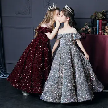 Mergaičių podiumo princesė suknelė naują China vaikų gimtadienio priimančiosios vakarinę suknelę purus verpalų fortepijono atlikimo suknelė žiemą