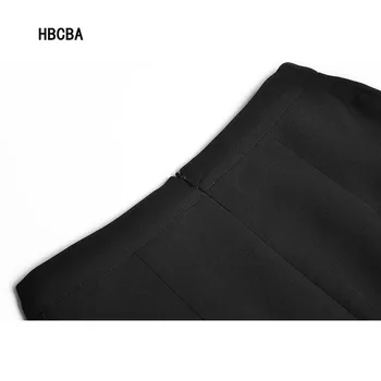 HBCBA Mados Dizaineris Rudens Dviejų dalių Komplektas Moterų Apvalios Kaklo, Pynimas Viršuje + Juodas Klostuotas Sijonas