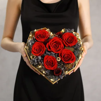 2022 Naujas Valentino Dienos Dovanų Deimantų Modeliavimo Raudona Rožė, Dovanų Dėžutėje Džiovintų Gėlių Puokštė Creative Vestuvių Papuošalai Namų Dekoro